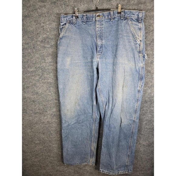 Carhartt Dungaree Fit Jeans Mens 44x32 Carpenter Workwear Pants Stains Denim